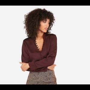 NWT Express Slim Ruffle Neck Portofino Shirt